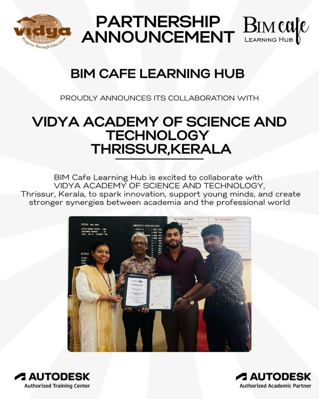 BIM Cafe Signs MoU with Vidya Academy of Science and Technology, Thrissur