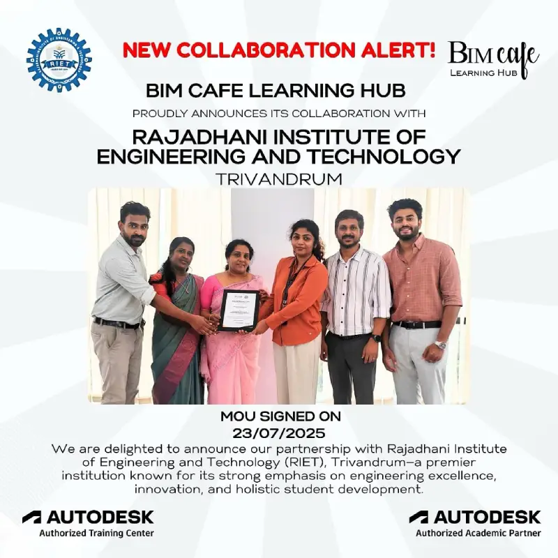 BIM Cafe Learning Hub Partners with Rajadhani Institute of Engineering and Technology (RIET), Trivandrum