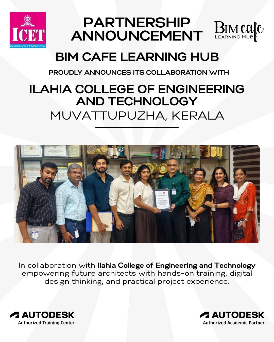 BIM Cafe Learning Hub Signs MoU with Ilahia College of Engineering and Technology, Muvattupuzha