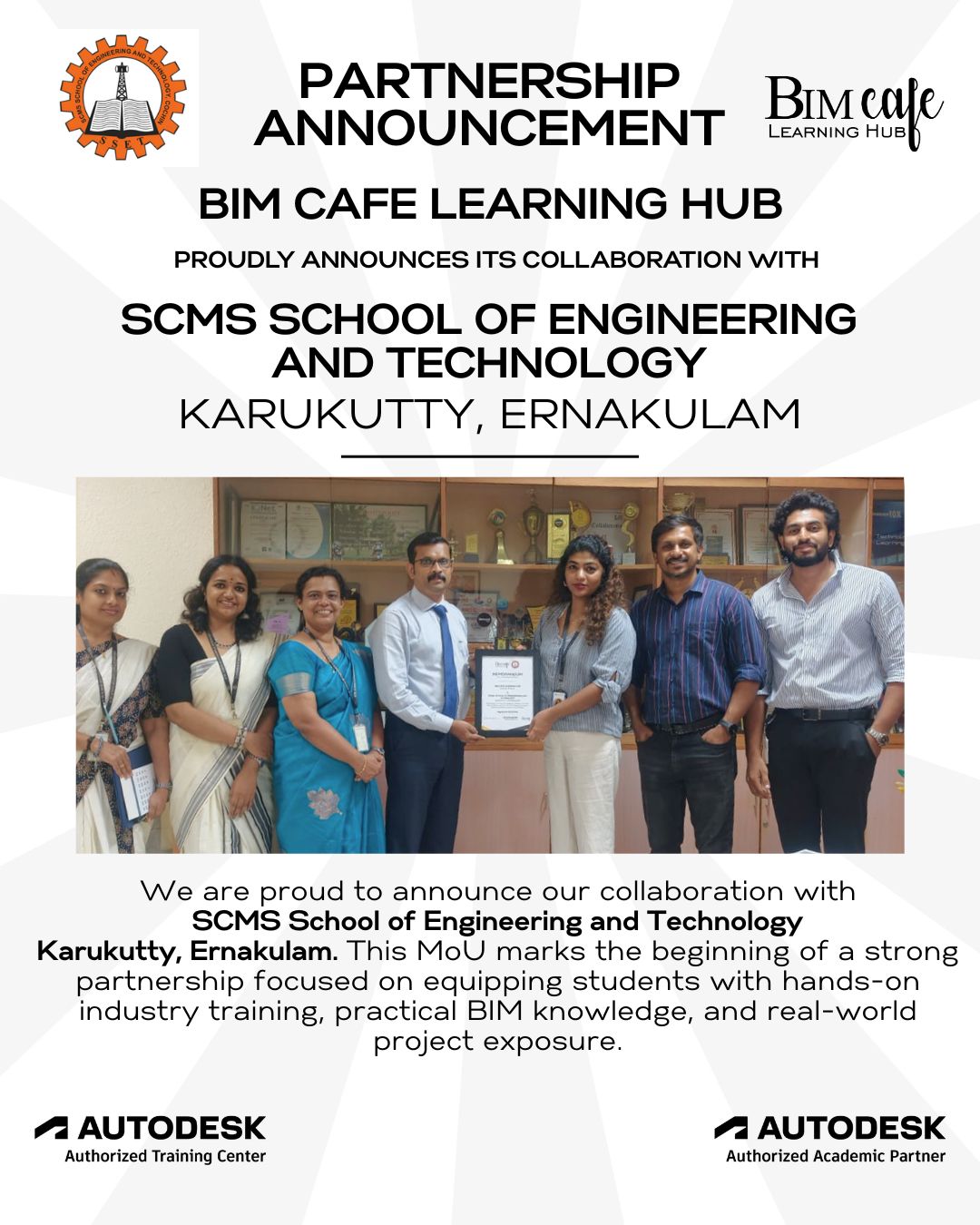 BIM Cafe Learning Hub Signs MoU with SCMS School of Engineering and Technology, Karukutty