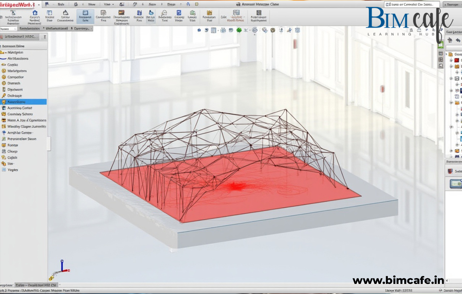 3D structural model with wireframe design created using BIM software at BIM Cafe Learning Hub.