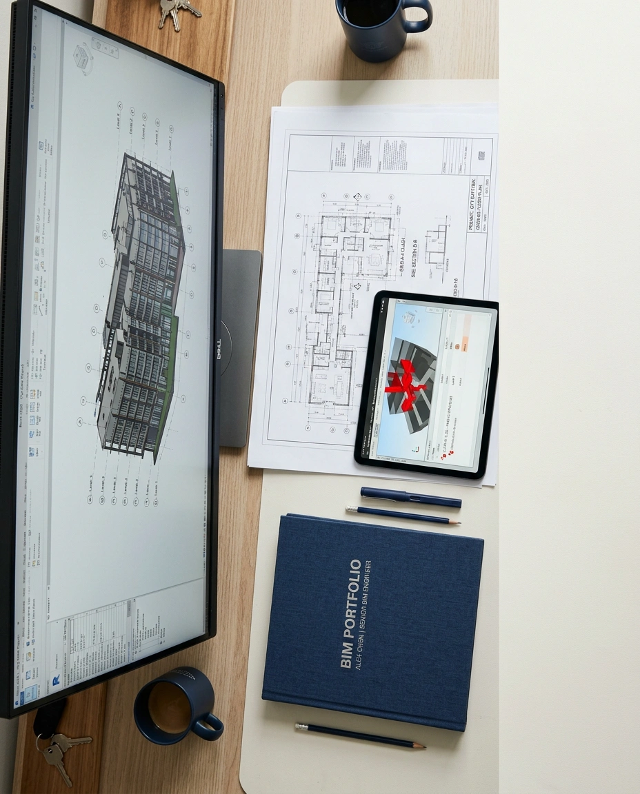 Revit BIM model and construction drawings for a BIM portfolio
