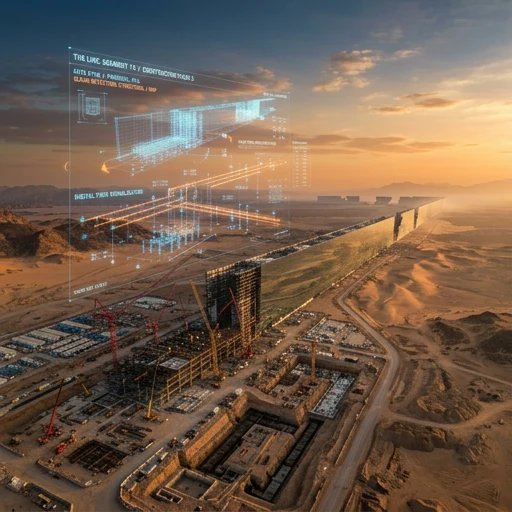 Conceptual aerial view of NEOM The Line linear smart city along the Red Sea coast, Saudi Arabia