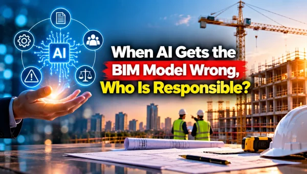 BIM model with AI error visualization at a construction site