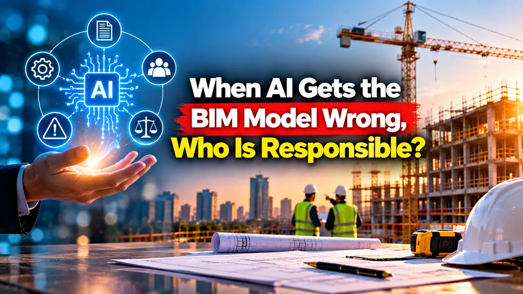 BIM model with AI error visualization at a construction site