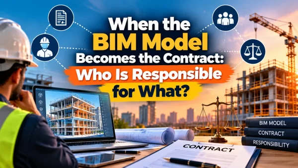 BIM model, contract, and responsibility in a construction setting.