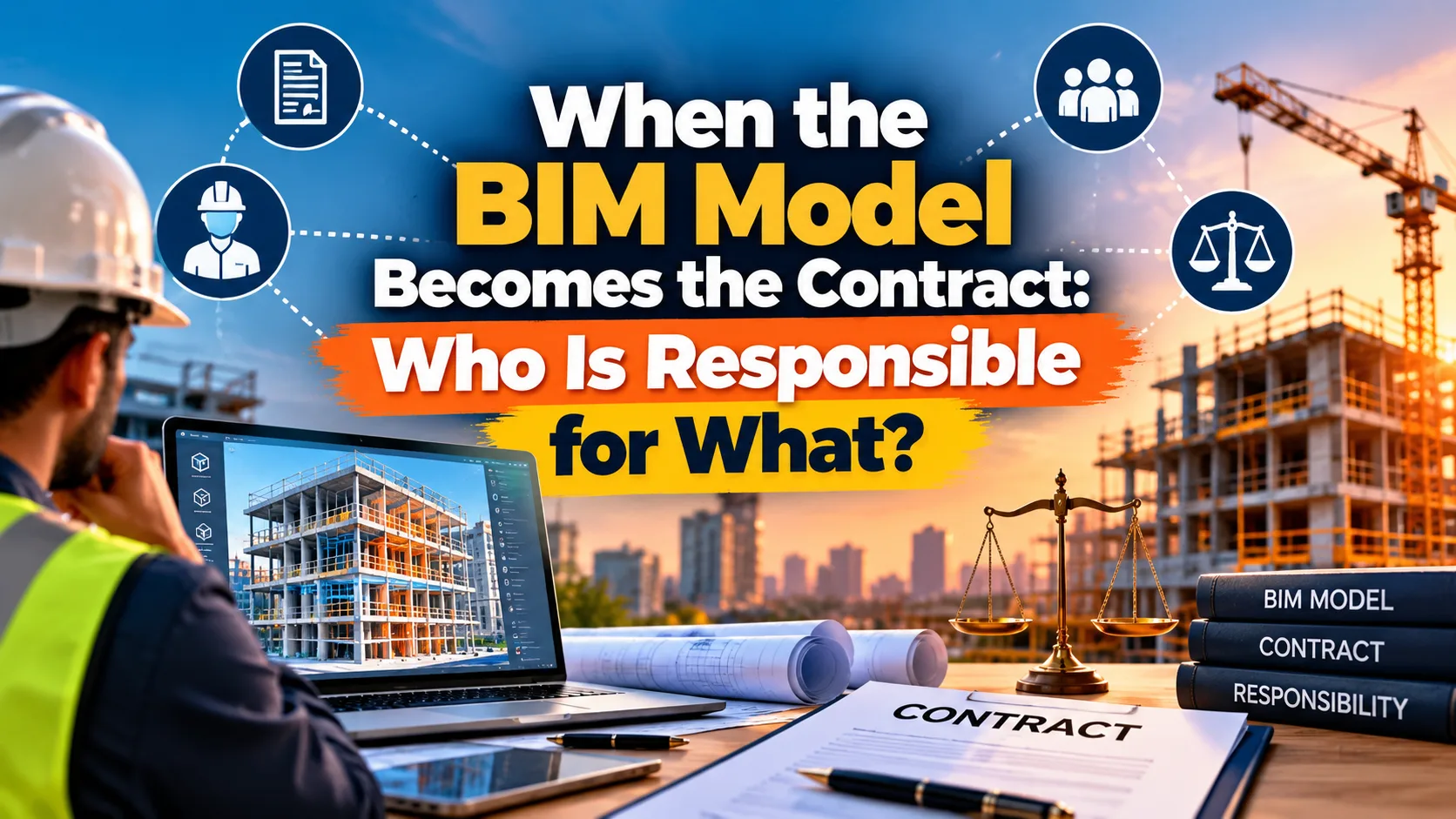 BIM model, contract, and responsibility in a construction setting.