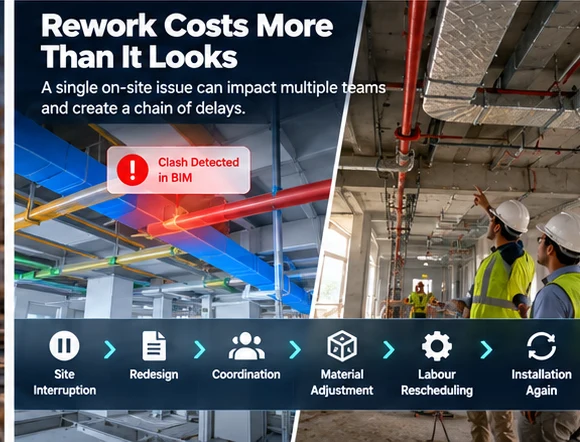 A clash detected in BIM and the chain of rework it triggers on a construction site