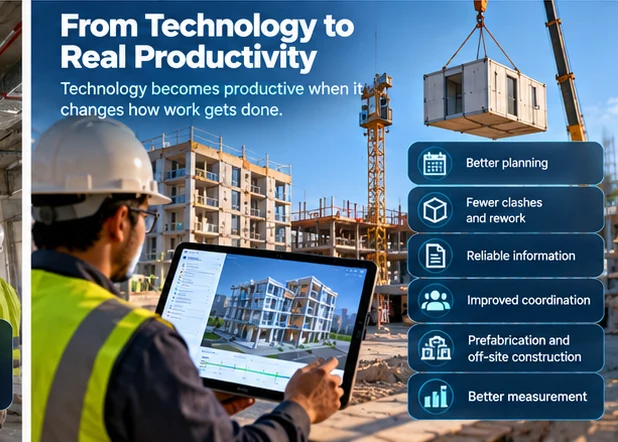 From technology to real productivity: better planning, fewer clashes, reliable information, coordination, prefabrication and better measurement